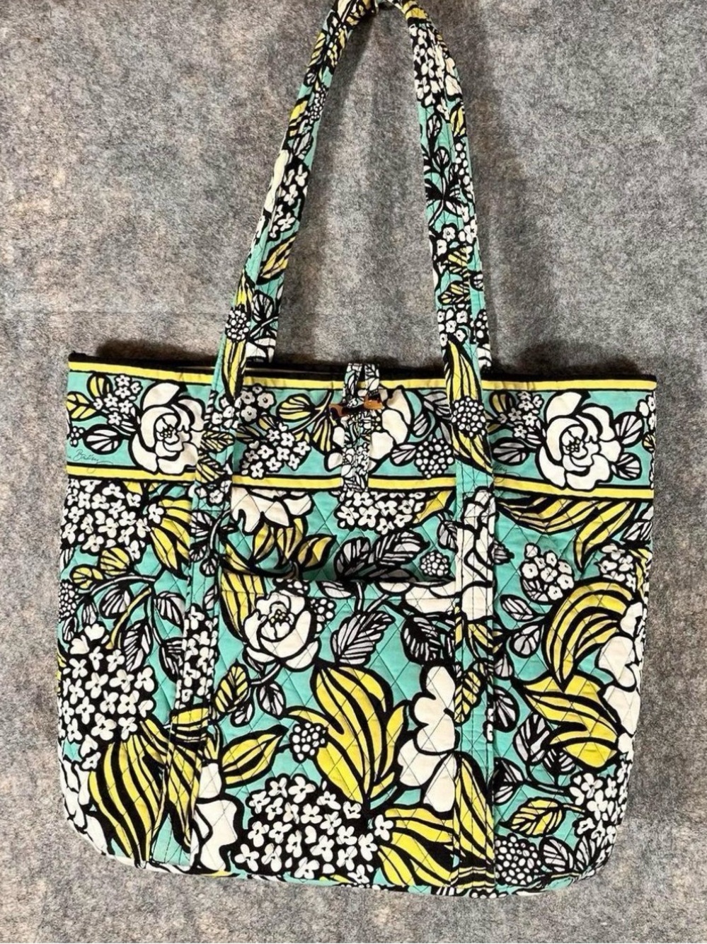 Vera Bradley Island Blooms Vera XL Tote Bag Green Floral Retired EUC